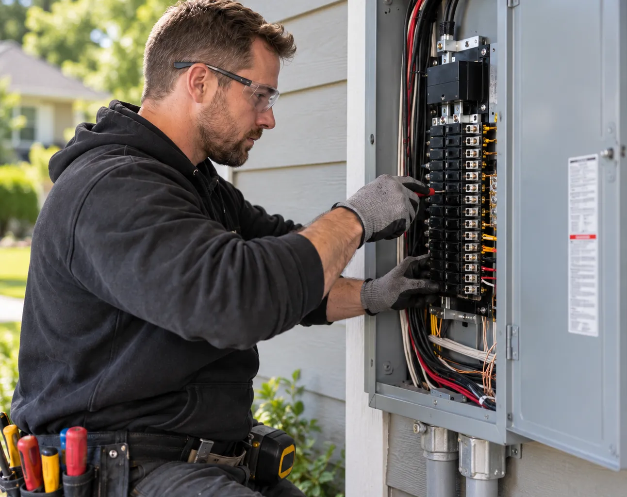 An electrical panel installed on a home's exterior