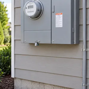 An exterior home electrical meter and panel