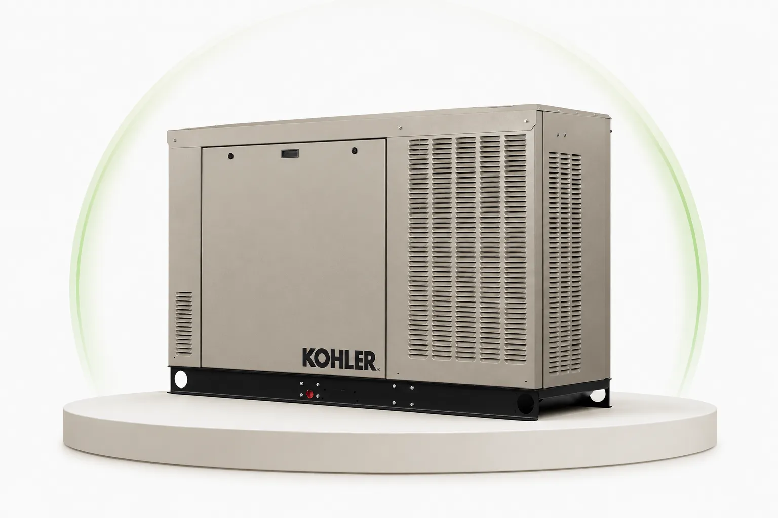 A Kohler standby generator staged on a pedestal